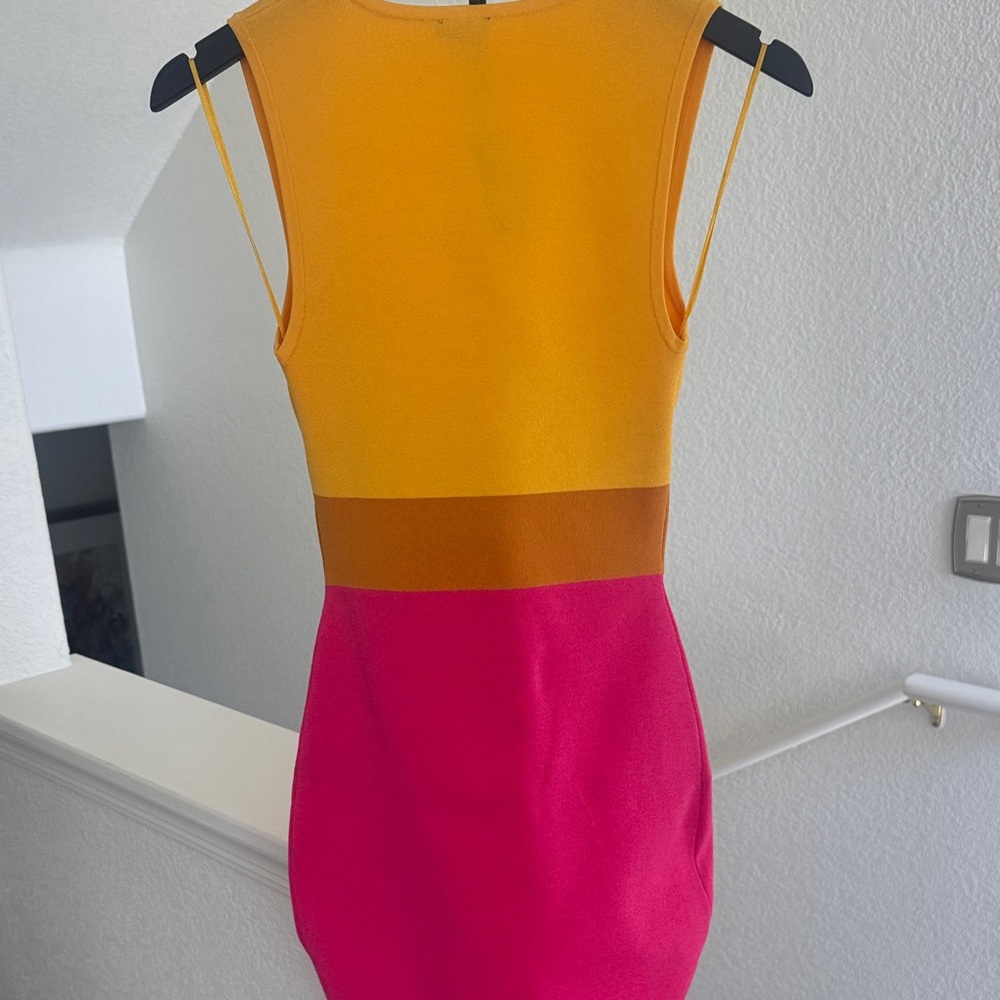 Express Colorblock Midi Dress in Mustard, Rust & Fuchsia - Picture 2 of 6